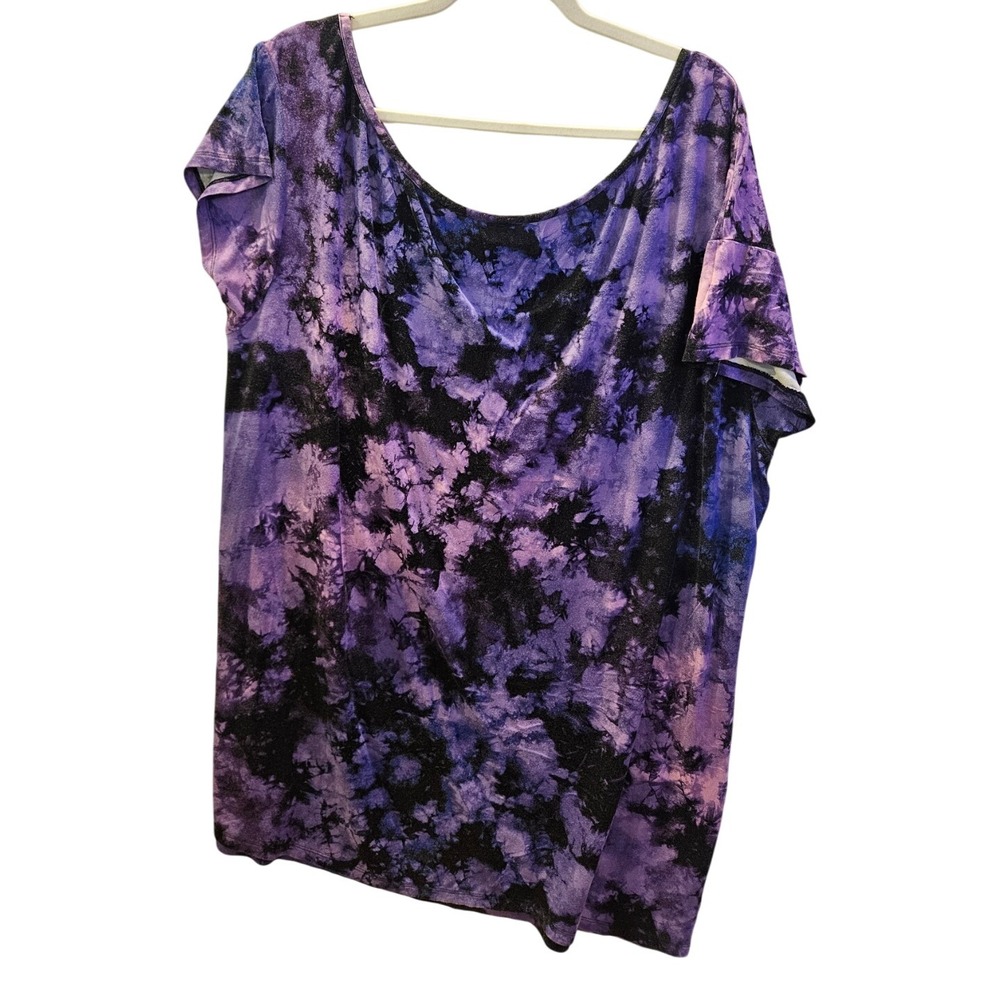 Torrid Plus‎ Sz 2 Super Soft Sleep T-shirt Off One Shoulder  Purple Tie Dye #390